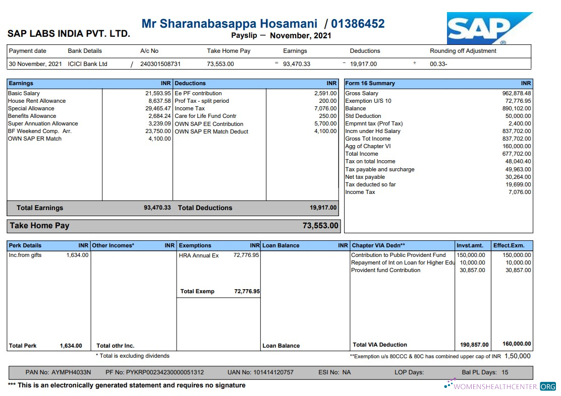 Download Sap Labs Payslip Photoshop template